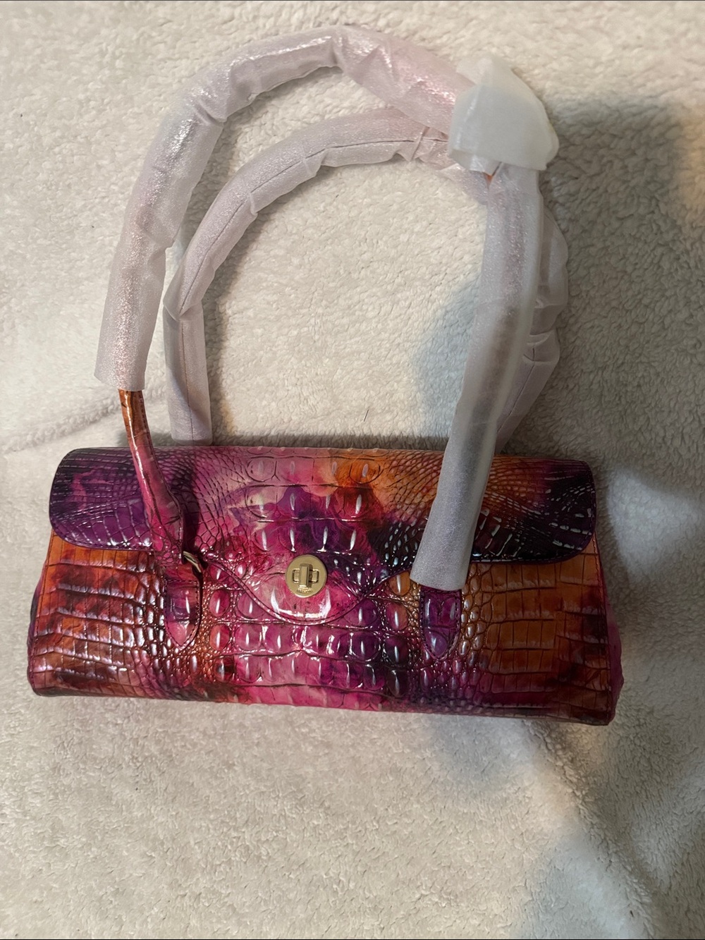 Brahmin Pink Purple & Orange Croc-Embossed Shoulder Bag